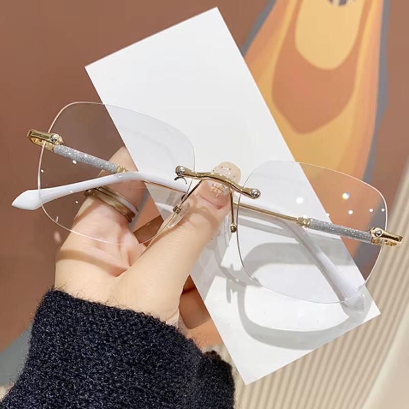 Anti-Blue Light Dámské brýle Venkovní bezobroučkové fotochromatické brýle Chrám Transparentní Barevné Přebalovací brýle Módní čtvercové sluneční brýle