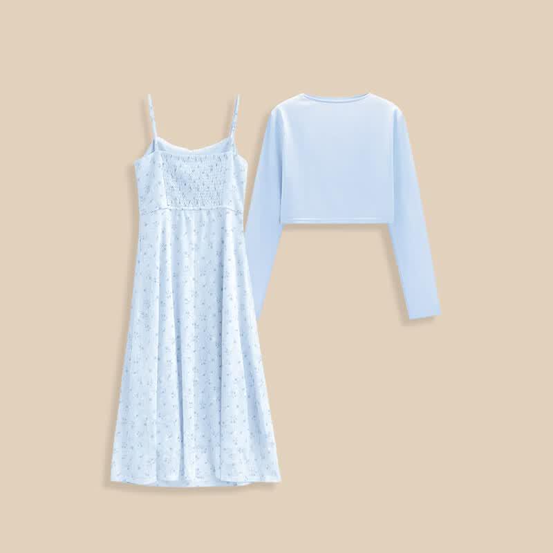 IEF 2026 French Elegant Floral Cami Dress & Cardigan Set