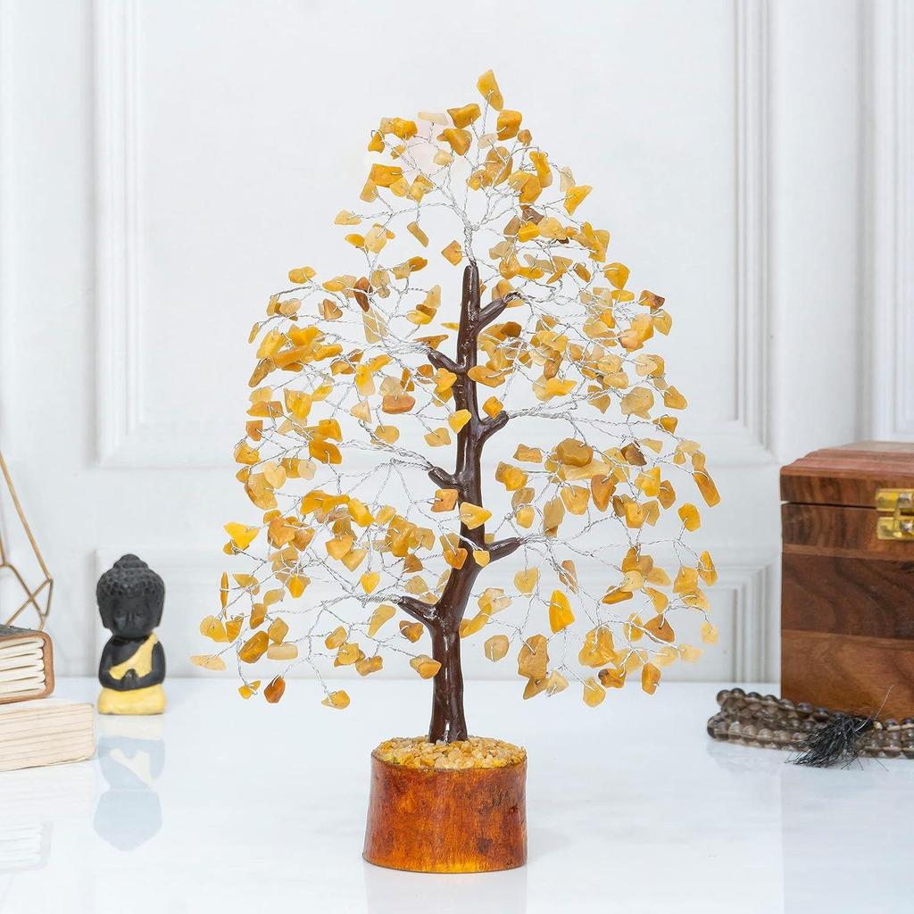 Gemstone Crystal Tree Home Decor Showpieces for Good Luck Money Crystal Tree Gift Items Office Bedroom Decor Wedding Gift, Silver Wire