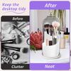 Makeup Brush Holder with Dustproof Cover 360 Rotating Make Up Brush Holder Organizer Compartmentalized Makeup Brush Organizer