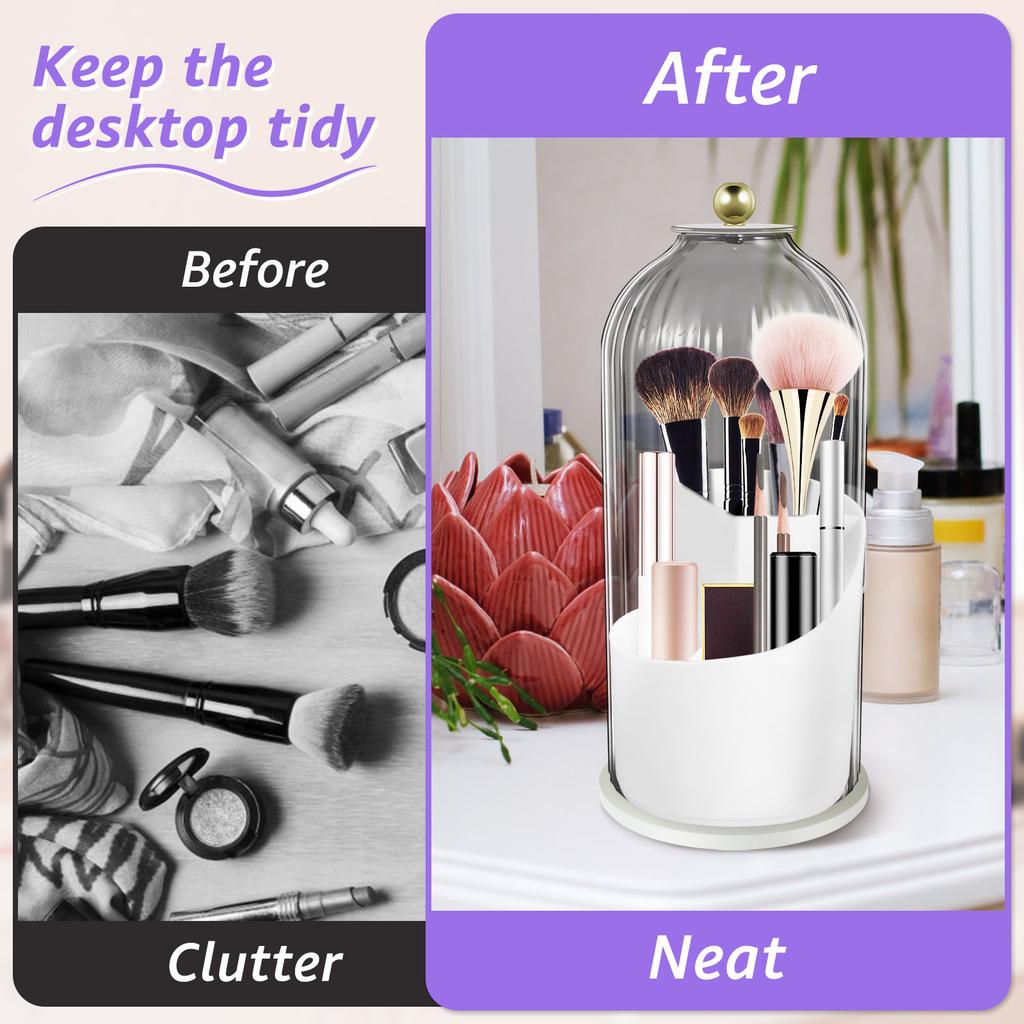 Makeup Brush Holder with Dustproof Cover 360 Rotating Make Up Brush Holder Organizer Compartmentalized Makeup Brush Organizer