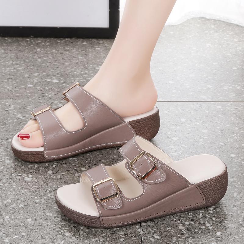 Damen Sommer Klobige Hausschuhe Schick Braun Lässige Sandalen Mädchen Plateau Höhe Erhöhung Sandalen Übergröße