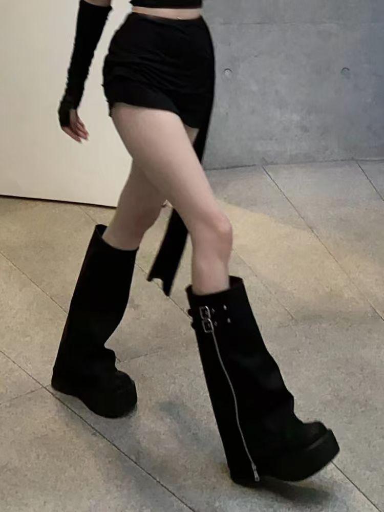 Women's Plus Size Y2K Retro Western Over-the-Knee Boots for Thick Legs and Large Calves