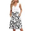 Women Summer Printing Dresses Sleeveless Casual Loose Swing Button Down Midi Sundress With Pockets