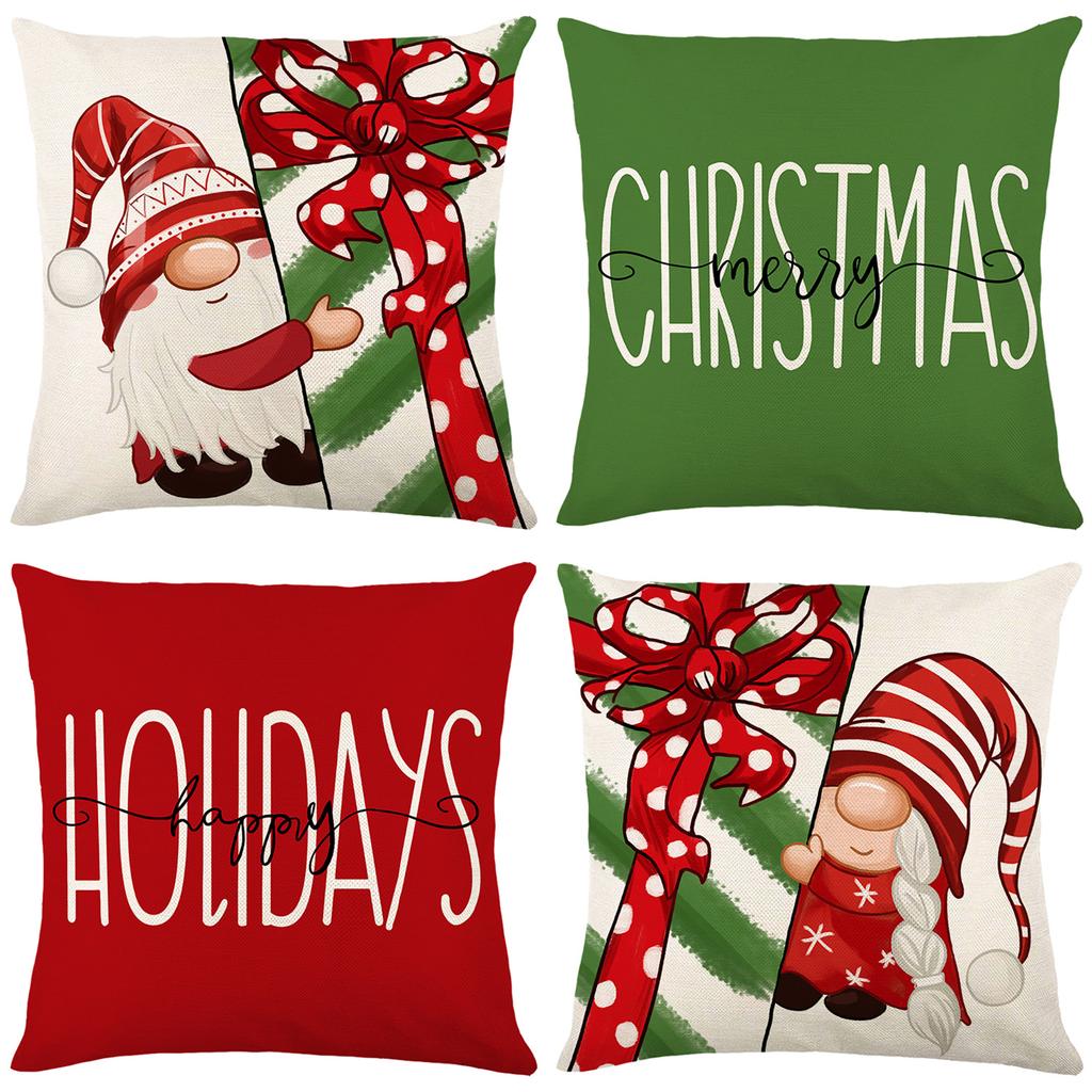 Santa Claus Polyester Printed Pillow Cover Home Living Room Sofa Cushion Cover Bedroom Cushion Cover