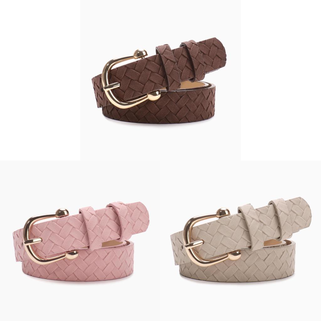 Womens Vintage Style Pu Belt With Gold Buckle For Jeans And Skirts