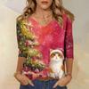 3/4 Sleeve Shirts For Women Print Christmas Tees Blouses Casual Plus Size Basic Tops Pullover