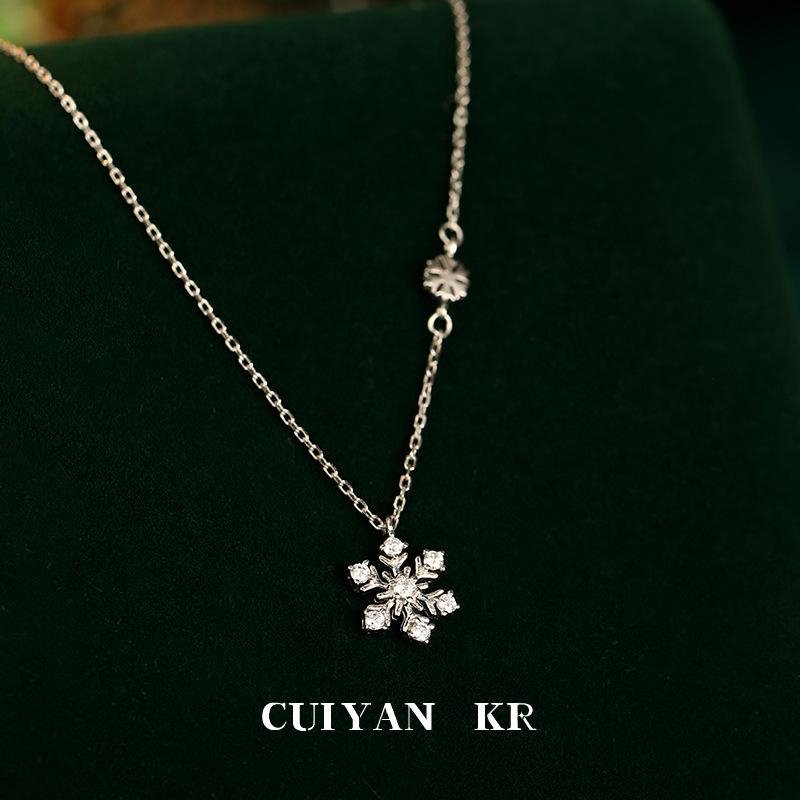 Autumn/Winter S925 Sterling Silver Snowflake Necklace – Korean Style Light Luxury Clavicle Chain for Women