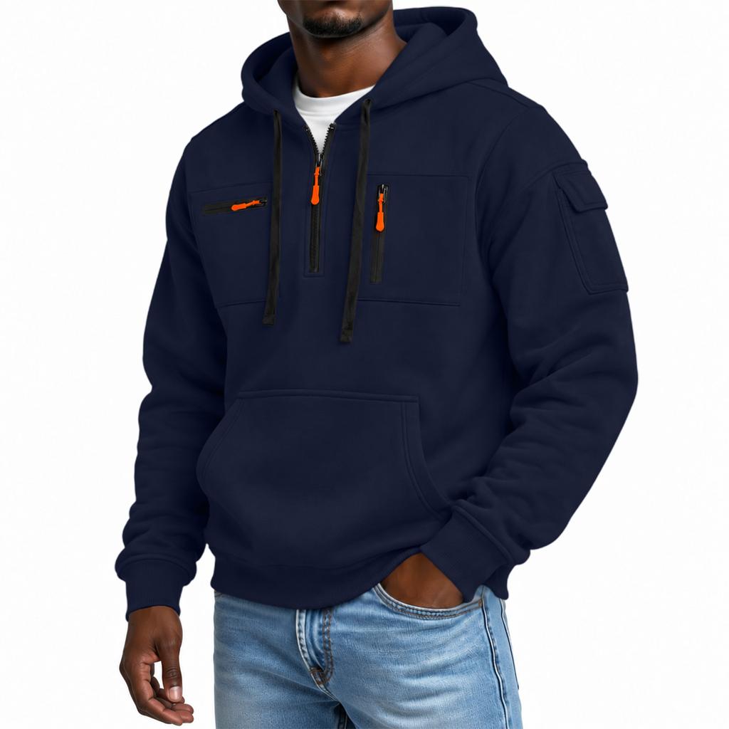 Men's Half Zip Hooded Sweatshirt for Fall and Winter, Casual Athletic Pullover Top