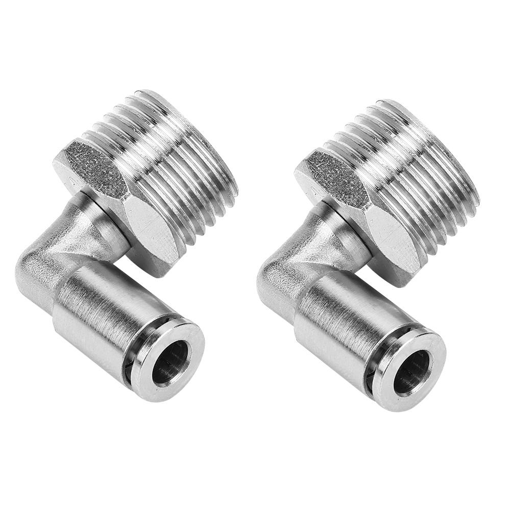 2Pcs All Copper Nickel Plated 6mm Pneumatic Quick Connector+90 Degrees BSPP Male Thread(12"")