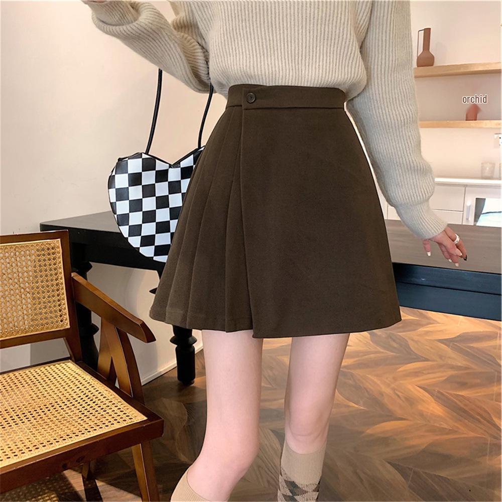 Pleated Wool Skirt: Irregular Pear Shape, 2026 Spring Korean Style, Hip-Hugging for Women