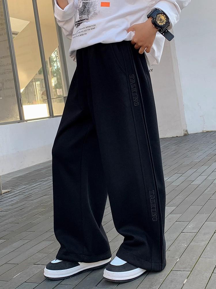 Boys' Fleece-Lined Wide-Leg Pants for Autumn/Winter - 2025 New Style Sportswear for Older Kids