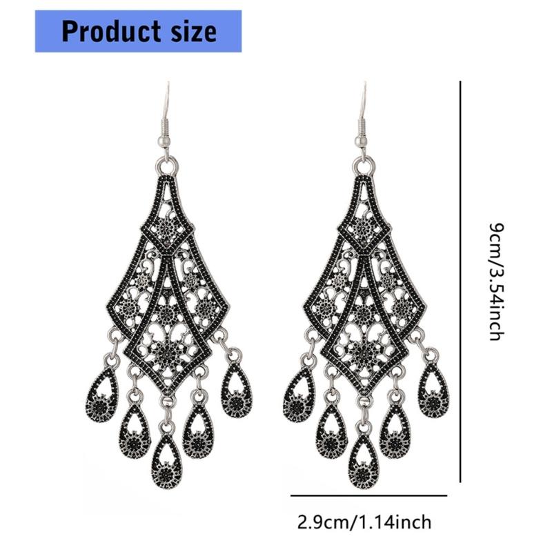 Vintage Hollow Out Droplet Flower Tassels Earrings Zinc Alloy Lightweight Dangle Jewelry for Women