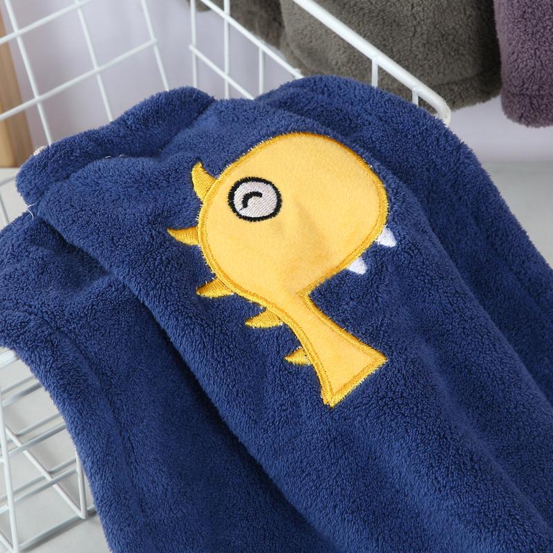 High Density Coral Velvet Cartoon Embroidery Hanging Towel Kitchen Cloth Handkerchief Absorbent Towel
