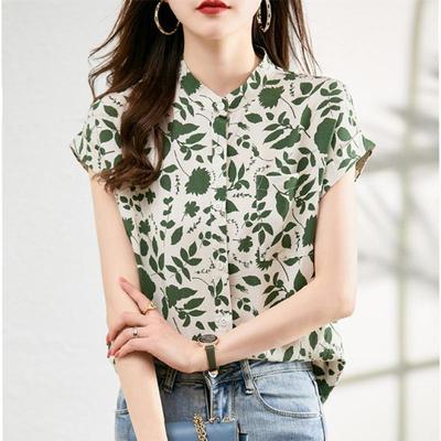 Women Summer Style Blouses Tops Lady Casual Short Sleeve Stand Collar Flower Printed Blusas Tops