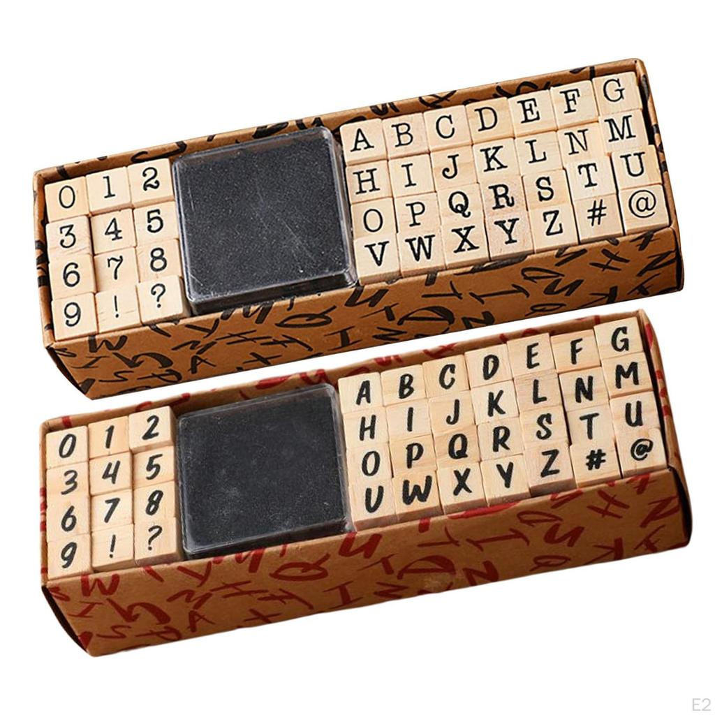 40 Pcs Alphabet Stamps Set, Wooden Rubber Letter Number for DIY Scrapbook, and