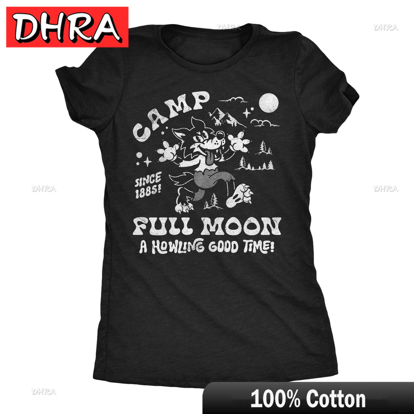 Womens Funny T Shirts Camp Full Moon Sarcastic Halloween Graphic Novelty Tee Summer Short Sleeve Tee Graphic Gothic Casual Top S