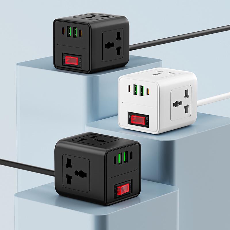 Portable Multi-Standard Power Strip with USB-C: AU, US, UK, EU Sockets