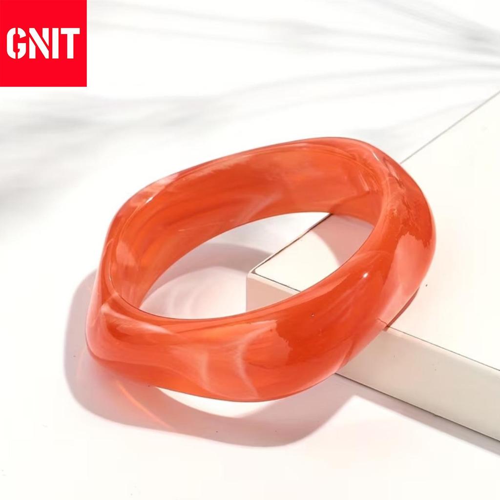 Nordic Style Gradient Resin Twist Bracelet - Wide, Stackable Acrylic Accessory
