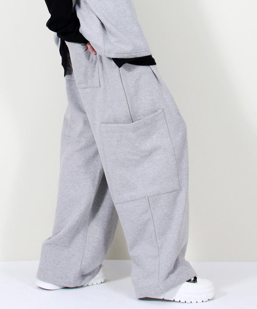 Deumakeu Side Pocket Wide One-Tuck Real Street Sweat Pants Gray