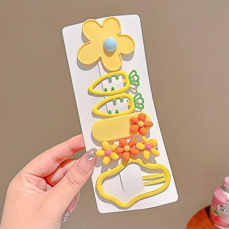 6Pcs/Set Children Candy Colors Cute Flowers Carrots Ornament Hair Clips Baby Girls Sweet Barrettes Hairpins Kids Hair Accessories