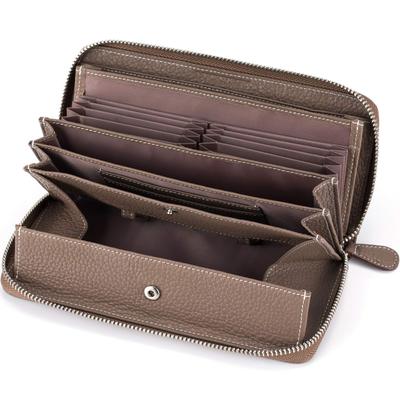 Multifunktionale lange 18 große echte runde Reißverschluss-Box Typ Münzbörse [LUCKYSGY] Brieftasche, Rindsleder, Quittungen, ordentlich, Brieftasche, Damen, Karten, Kapazität,