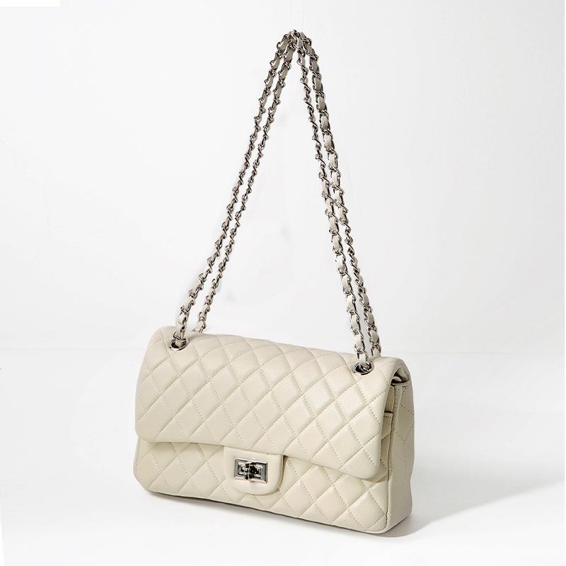 Goat leather bag chain square fat man small fragrant style fashion diamond bag single shoulder messenger women's bag genuine leather small square bag