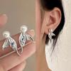 New Exquisite Mermaid Tail Pearl French Zircon Heart Stud Earrings Creative Design Dual Wearability Elegant Fashion