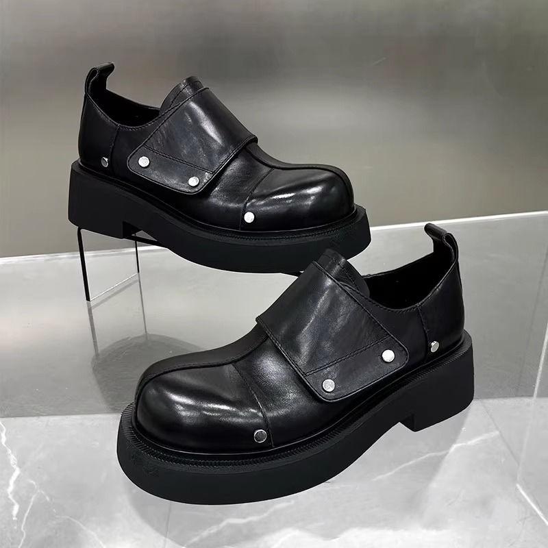 Lazy Big Head Men's British Commuting One-pedal Platform Leather Advanced Sense of Inner Height Increase Casual Derby Shoes