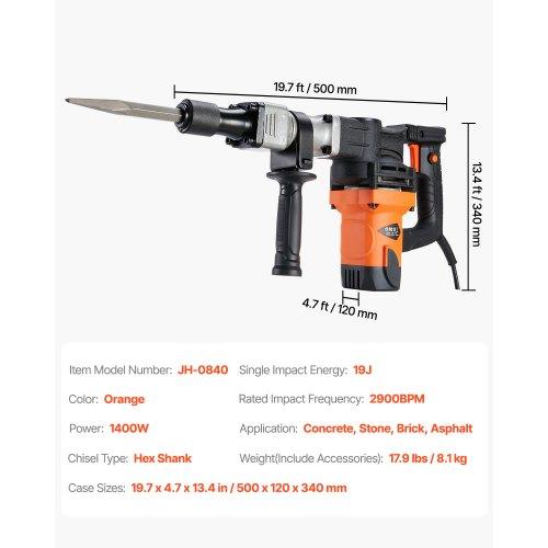 VEVOR Demolition Jack Hammer Concrete Breaker 1400W Electric Hammer 2 Chisel Bit
