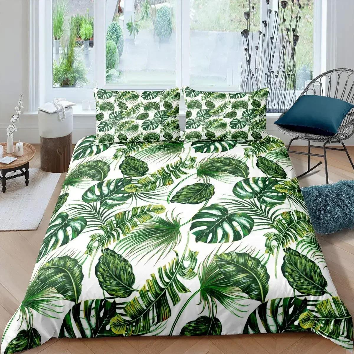 Lodestar Unisex Palm Leaves Banana Leaves Bedding Set Single Twin Double Queen King Cal King Size Bed Linen Set