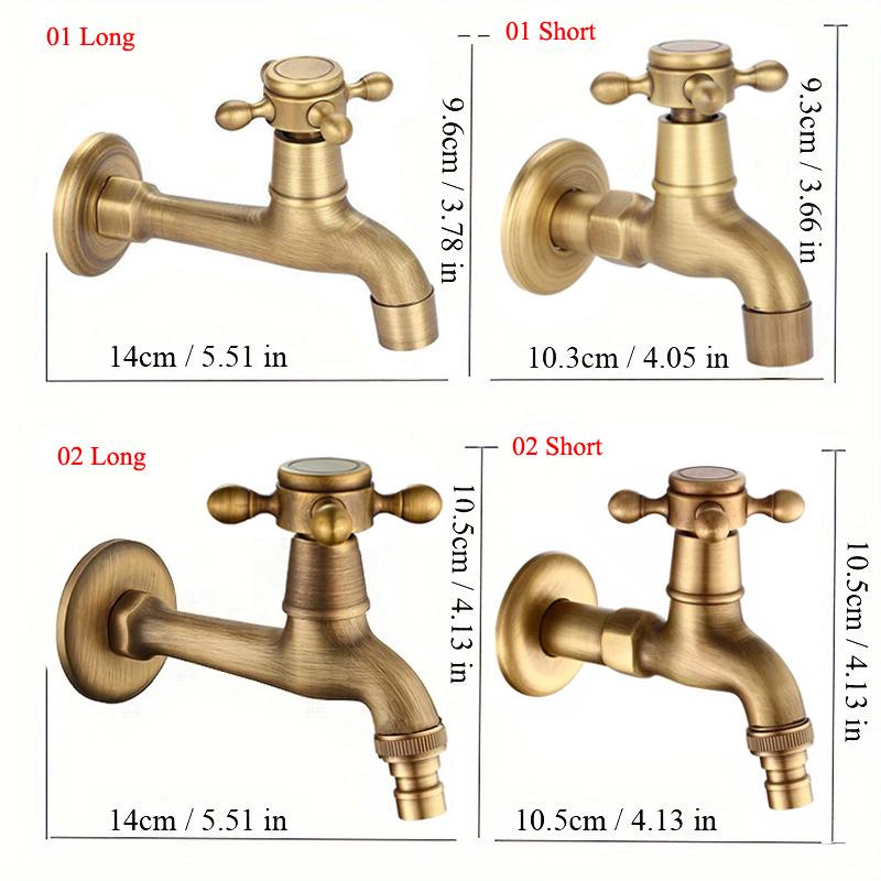 Long Garden Use Bibcock Faucet Tap Crane Antique Brass Finish Bathroom Wall Mount Washing Machine Water Faucet Tap