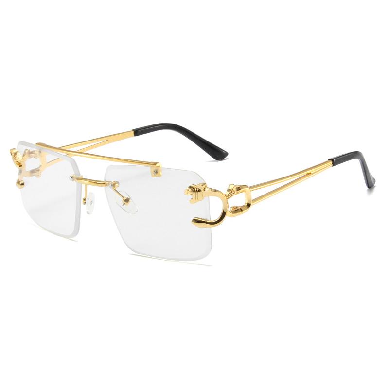 New Fashion Leopard Sunglasses Men Square Uv400 Sun Glasses Women Rimless Vintage Brand Designer Eyewear