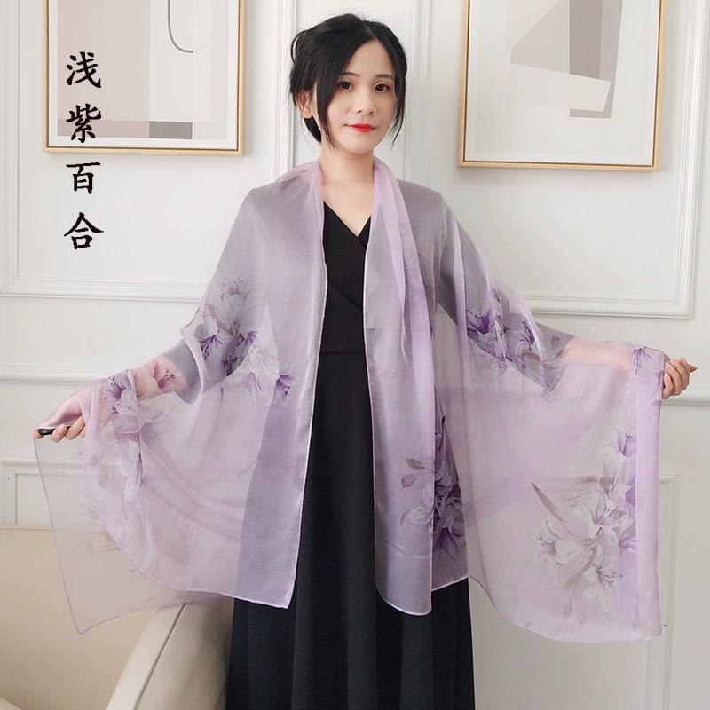 Spring Summer 100% Silk Scarf Shawl Hijab Wrap Women Long Thin Flower Beach Scarves 180*110cm
