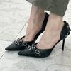 2025 Spring New Pointy Stiletto Riveted High Heels Women's Sense of Fashion Punk Style Single Shoes