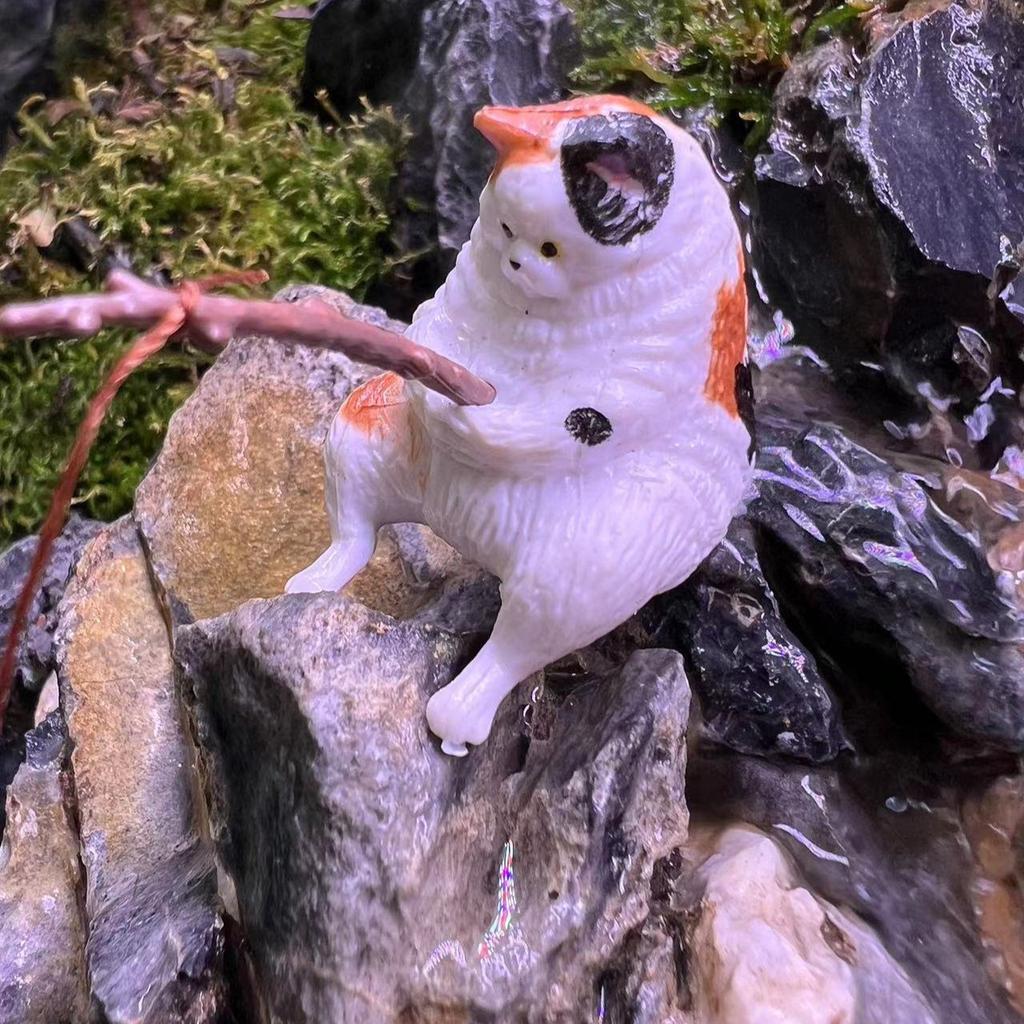 Cat Fishing Ornament Fish Tank Scenery Cat Fishing  Weather Leisure Cat Fishing Cat Hanging Decorations