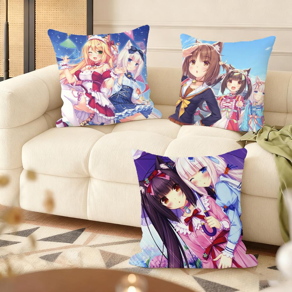 NNekopara Anime Cushion Cover Soft Plush Throw Pillow Cover DoubleSided Decorative Cushion Case Sofa Bedroom Home Decor