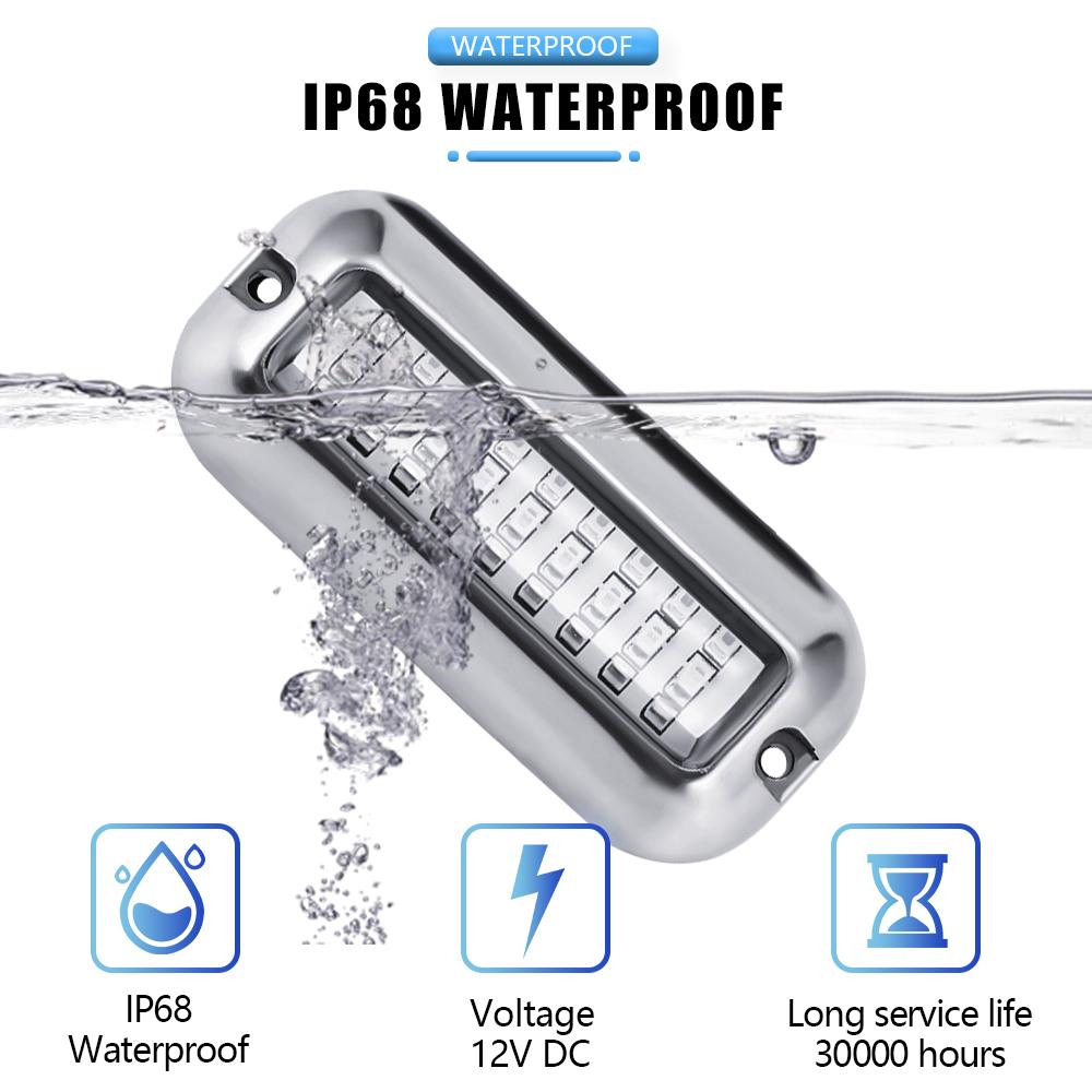 Waterproof Boat Transom Light Universal 12V 27 LED Marine Stainless Steel Underwater Pontoon Boat Tail Lamp White/Blue/Red 2Pc
