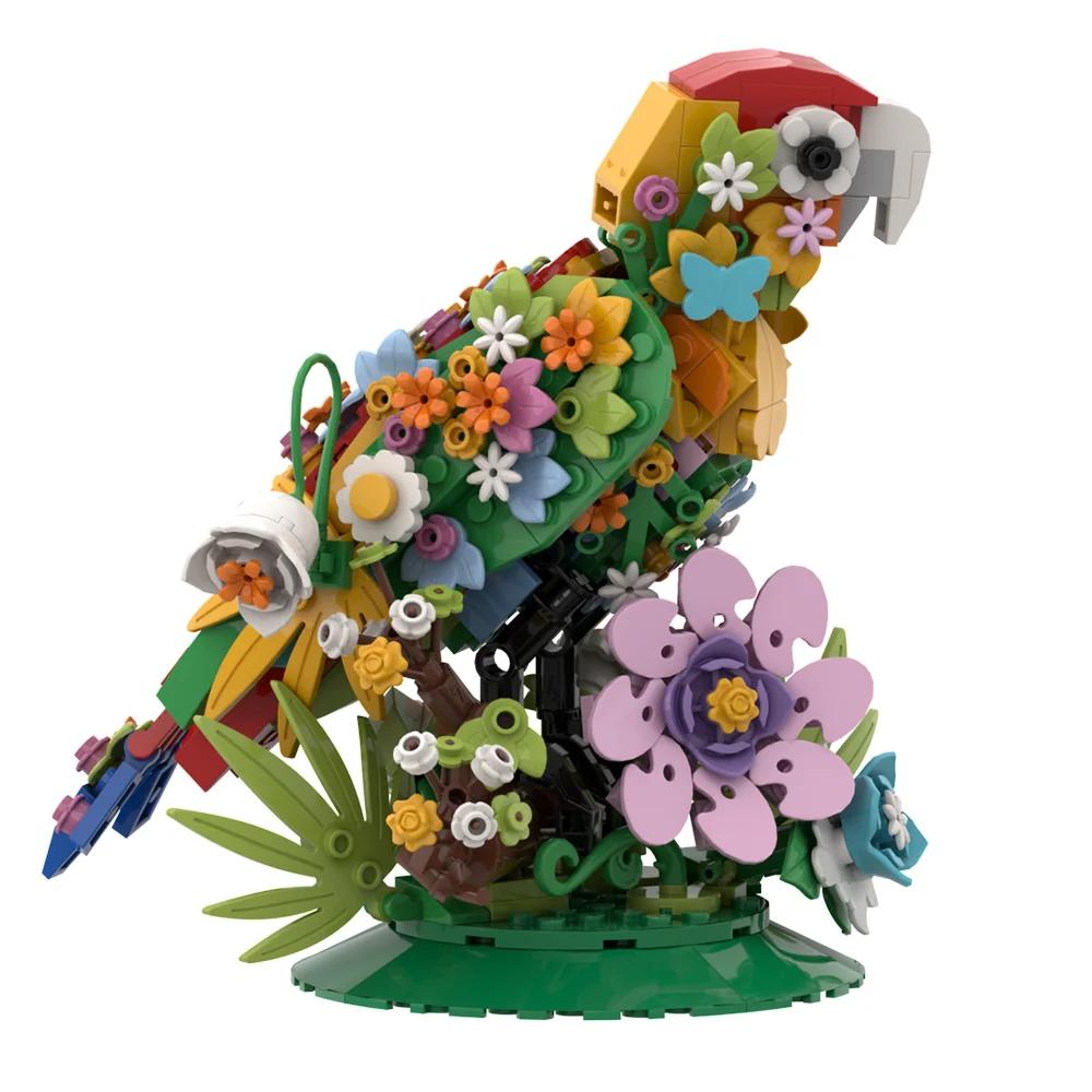 Gobricks MOC Creative Flowers Brid Bricks Parrot Cockatiel Peacock Seagull Vultures Constructing Blocks Plaything Gift