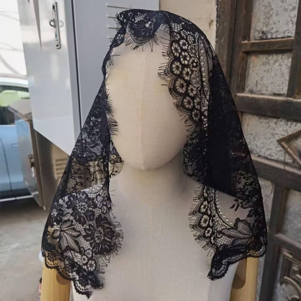 Flower Wedding Lace Shawl Hollow Bride Head Gauze Temperament Veil Prayer Shawl  Church