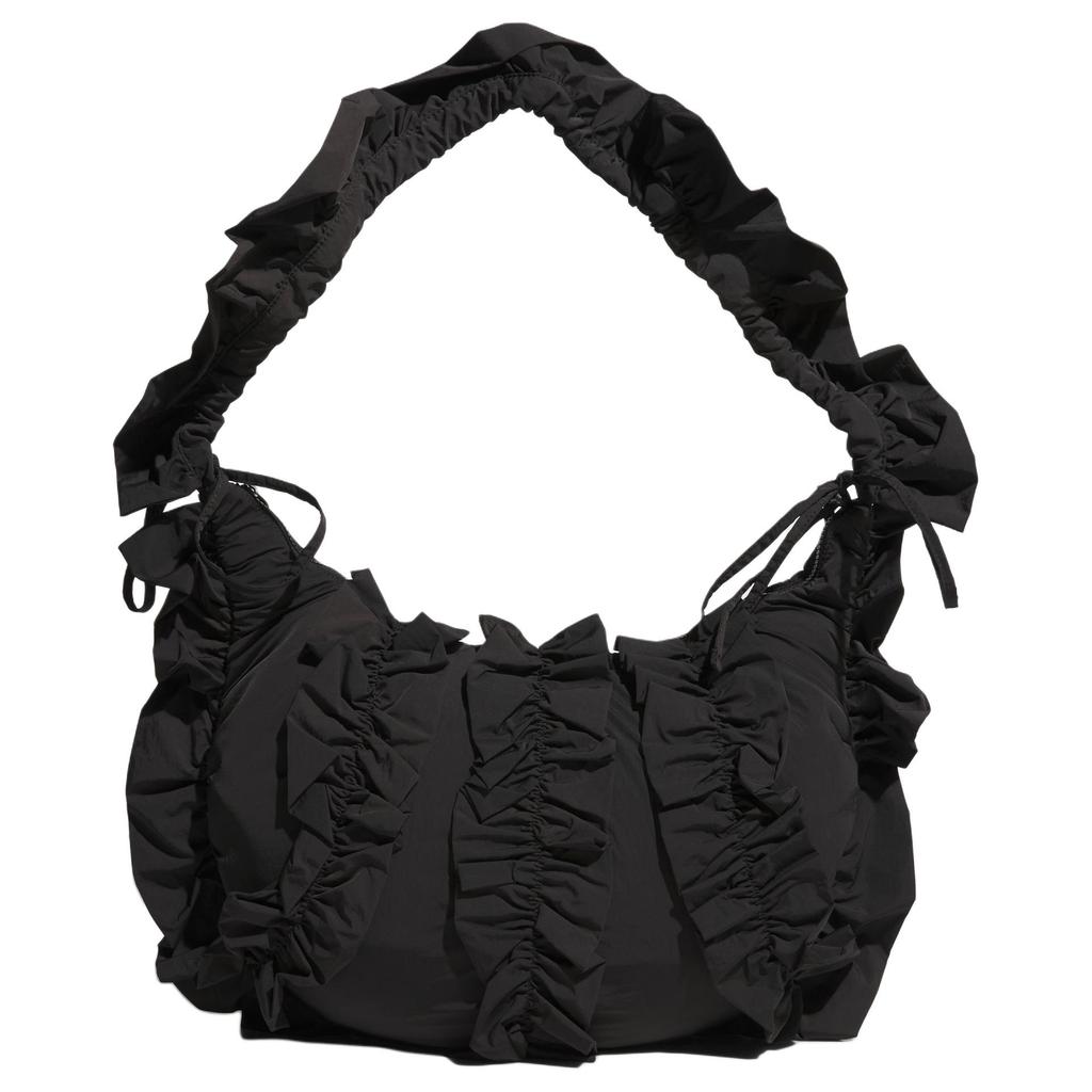 Adidas Originals Ruffle Fashion Large Ruffle Easy Carry Recycled Nylon Tote Bag Women Tote Bag Black IA8915