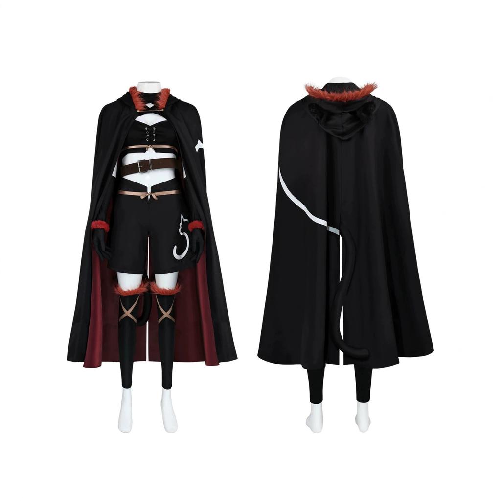 Reincarnata come Spada Fran Cosplay Ragazza Gatto Nero Mantello Completo Costume Femminile Anime
