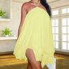 Sexy Women's Halter-neck Irregular Beach Dress with Backless Pure Color Net Fabric Dress