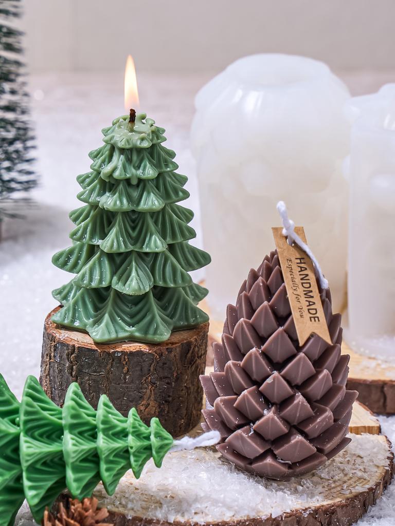 Neue Weihnachtsbaum-Silikon-Kerzenform DIY Handgemachte Seife 3D Kiefernzapfen Duftkerzenherstellung Zubehör Weihnachtsdekoration Geschenk