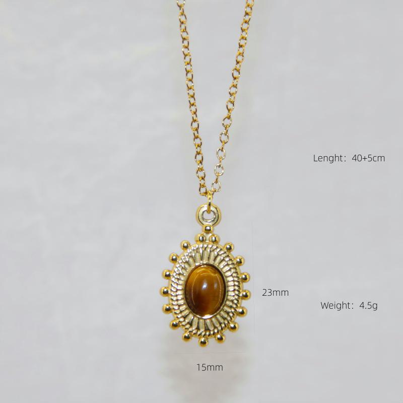 Maillard Tiger Eye Titanium Necklace: Non-Fading, Light Luxury Women's High-End Retro Pendant