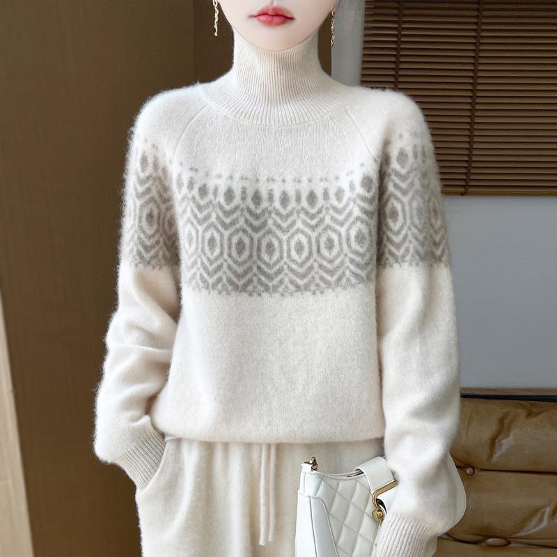 Cardigan Tricotat cu Gât Rotund din Lână 100% Pură cu Fermoar - Pulover Toamnă/Iarnă Stil Leneș cu Croială Largă