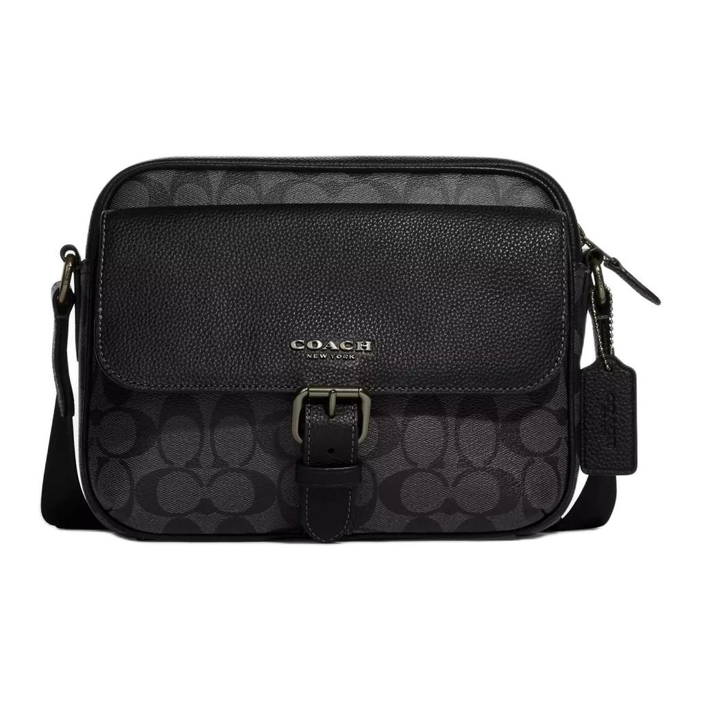 Coach Borsa a tracolla Hudson 23 con chiusura a cerniera, tasche multifunzionali, tela rivestita firmata e pelle naturale a grana media CB846-QBMI5