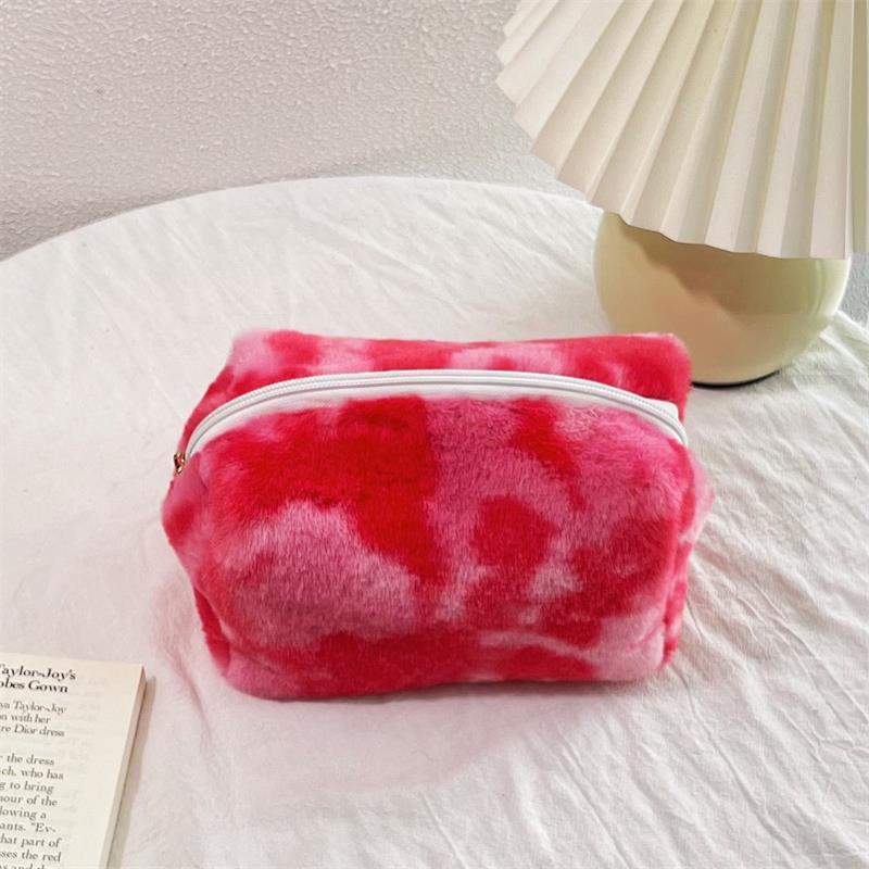 

Милая Сладкая Градиентная Плюшевая Косметичка Девочки Женщины Большая Вместимость Дорожные Портативные Сумки для Хранения Пушистый Органайзер Пенал Подарок красный