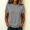Women's Short Sleeve Raglan Pullover Neck Striped Print Casual Summer Fashionable Blouse Tunic Top for Women Everyday Outfit