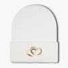 Golden DoubleHeart Print Knit Beanie Warm Soft Comfortable Stretchy Brimless Hat Elegant Luxe Fashionable Unisex FallWin